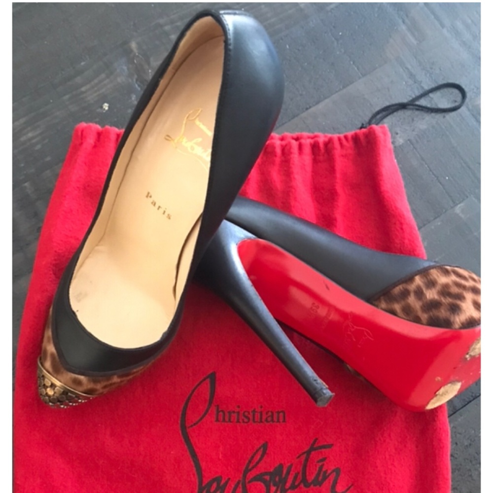 Black leopard print w/gold tip Christian Louboutin